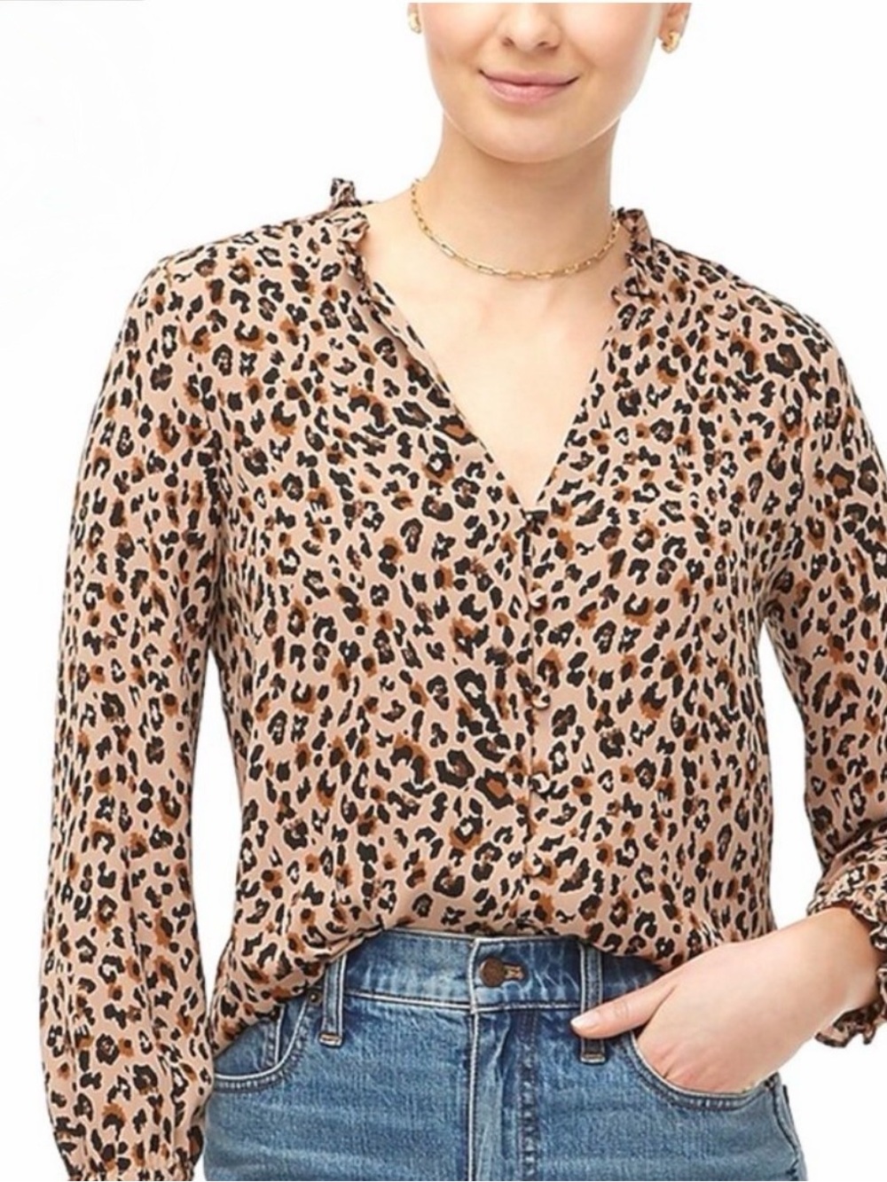 J. Crew Factory Leopard-Print V-Neck Blouse in Tan, Black & Brown Spots